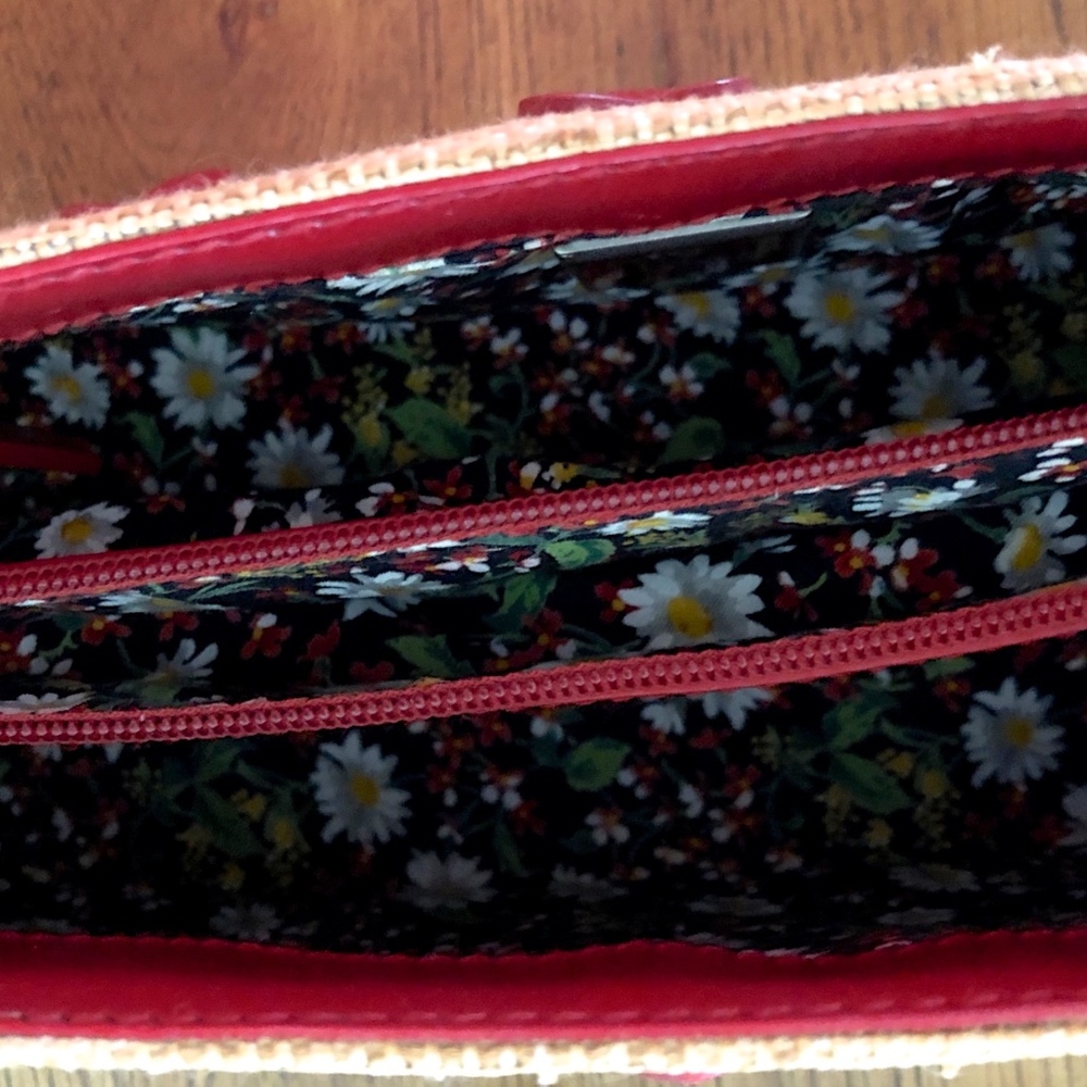 Cole Haan Straw Handbag with Red Leather Flowers - Picture 5 of 8